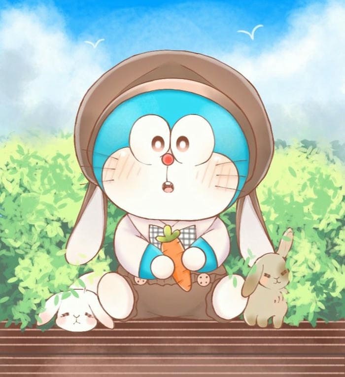 Ảnh avatar Doraemon cùng thỏ con đáng yêu